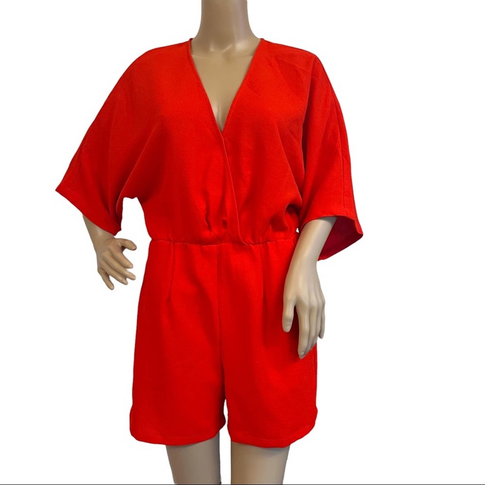 Red Playsuit Romper Shortset by See U Soon V-Neck Dolman Sleeve Size S‎